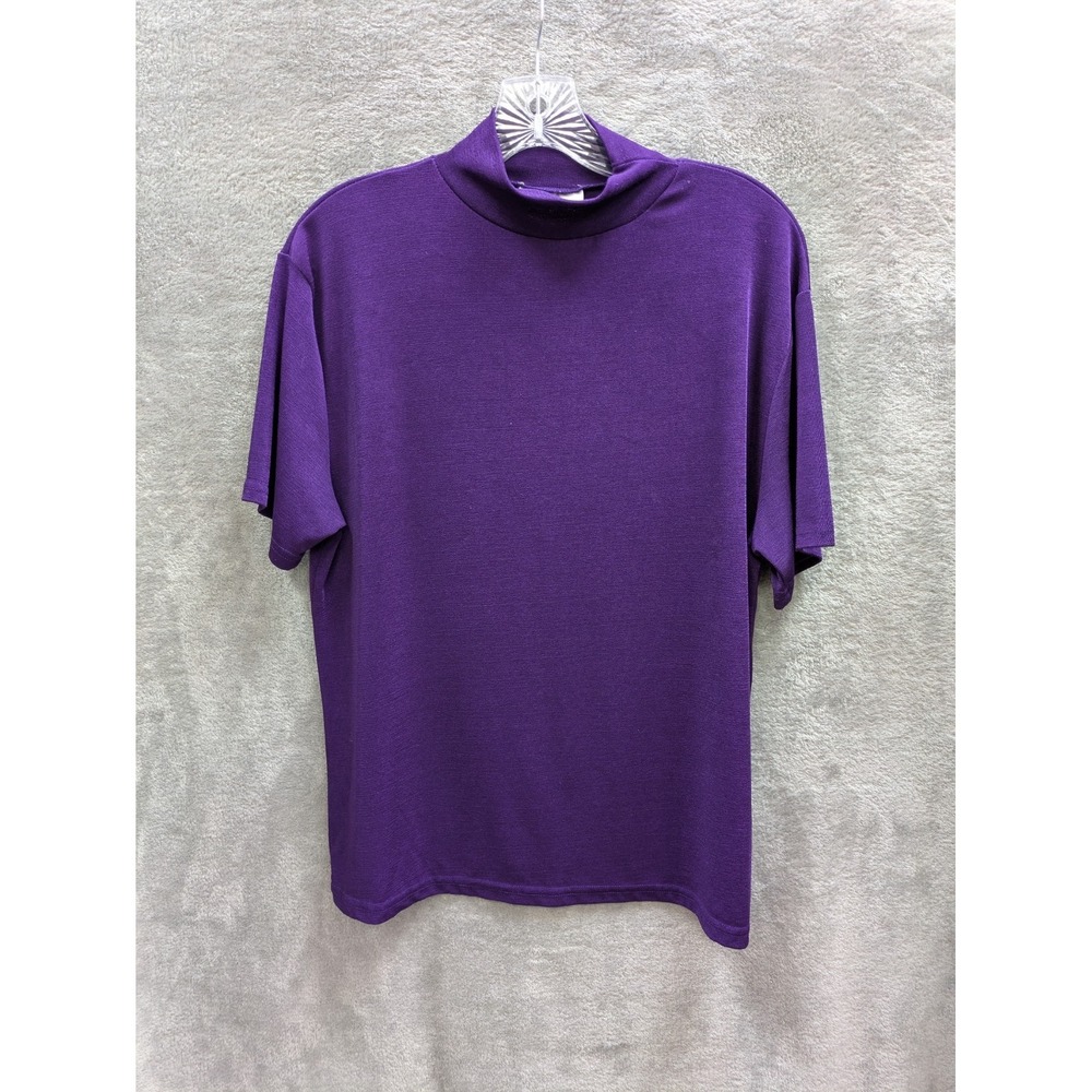 Vintage Mock Neck Top Women Medium Whimsigoth Purple Short Sleeve Minimalist 90s